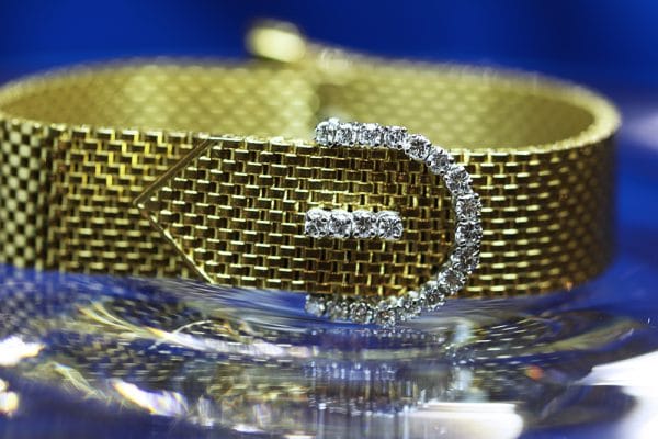 Gold Mesh and Diamond Buckle Bracelet