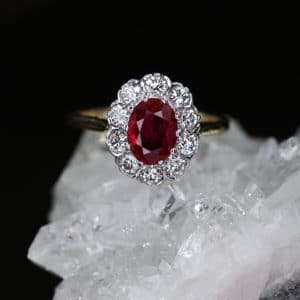 Cluster Diamond and Ruby Engagement Ring
