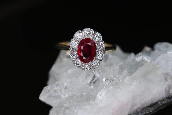 Cluster Diamond and Ruby Engagement Ring