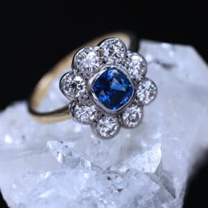 Sapphire and Diamond Cluster Ring | CM Weldon