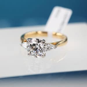Lab grown diamond ring with pear shoulders | CM Weldon