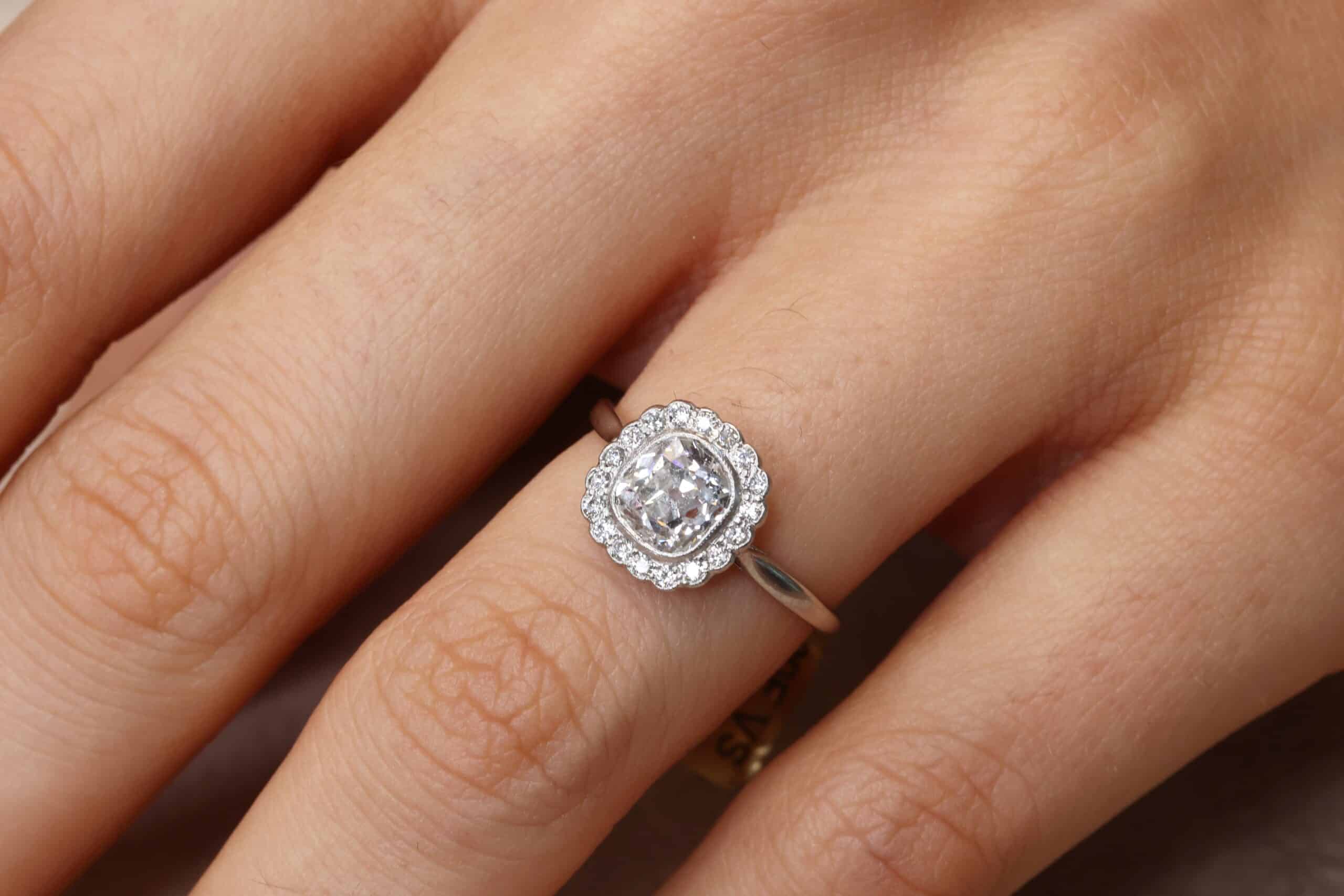 Cushion Cut Cluster Diamond Engagement ring !!